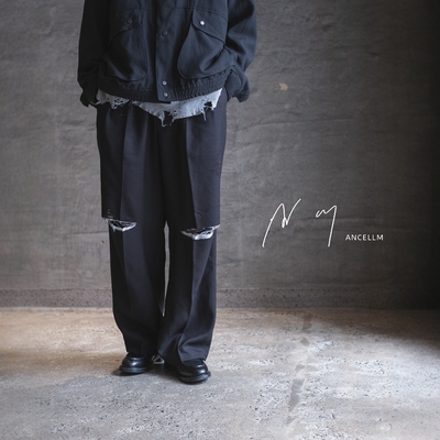 ANCELLM羊毛混纺刀割破坏西裤