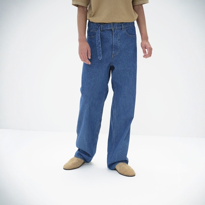 AURALEE复古斜纹棉腰带牛仔裤