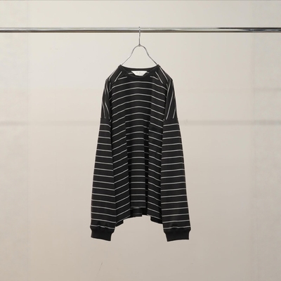 ANCELLM纯棉条纹口袋宽松长袖T恤