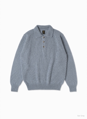 BATONER PURE MOHAIR POLO 25AW 马海毛轻量宽松针织衫长袖衬衫