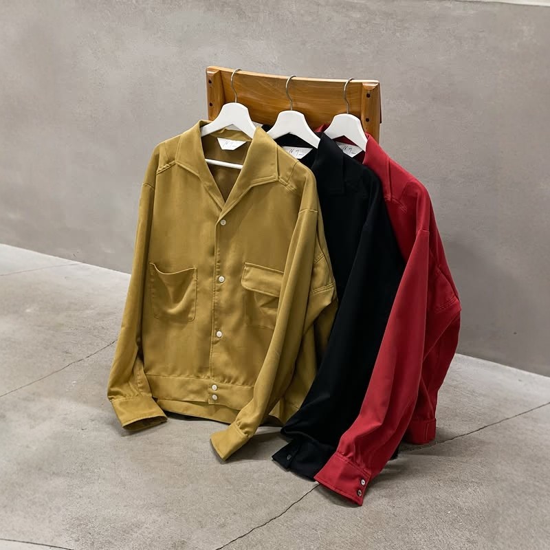 ANCELLM麂皮开襟V领长袖衬衫