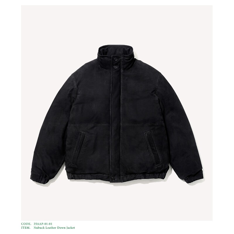 A.PRESSE牛巴革磨砂皮羽绒服