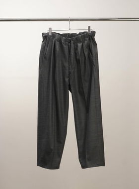 ANCELLM BACKSATIN BELTLESS SLACKS 25AW深褶羊毛混纺宽松休闲裤