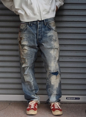 ANACHRONORM REMAKED TAPERED 5P PANTS25SS重破坏漂白五袋牛仔裤