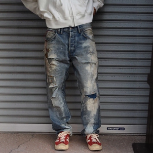 ANACHRONORM REMAKED TAPERED 5P PANTS25SS重破坏漂白五袋牛仔裤