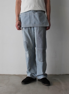 BOWWOW HICKORY PAINTER PANTS25SS复古做旧污渍牛仔布条纹画家裤