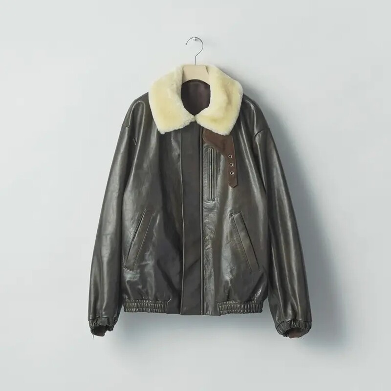 ssstein皮草领小牛皮棉服夹克