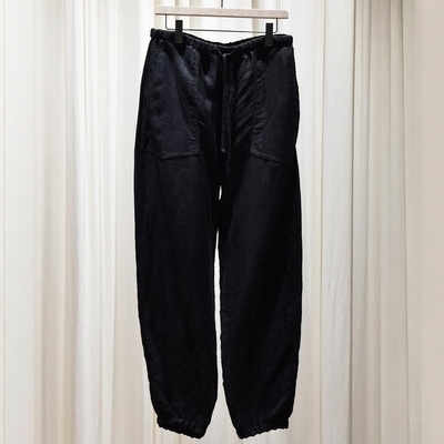 COMOLI亚麻抽绳收脚运动长裤