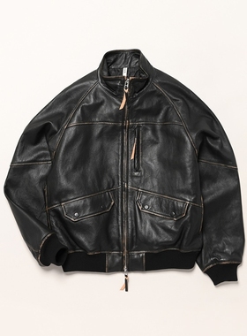 CCU HIGH NECK BLOUSON 25AW 复古军事风羊皮立领飞行皮衣夹克