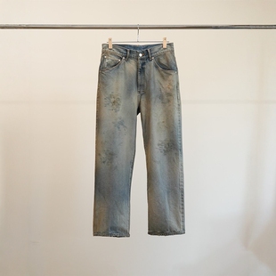ANCELLM USED STRAIGHT 5P DENIM PANTS 做旧污渍破坏直筒牛仔裤