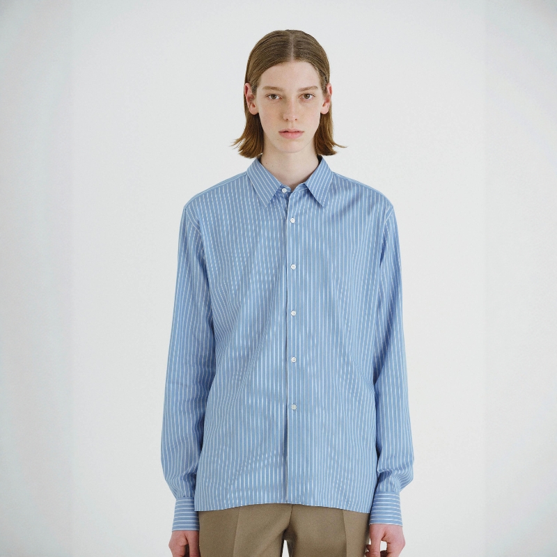 AURALEE棉丝混纺条纹双袖衬衫