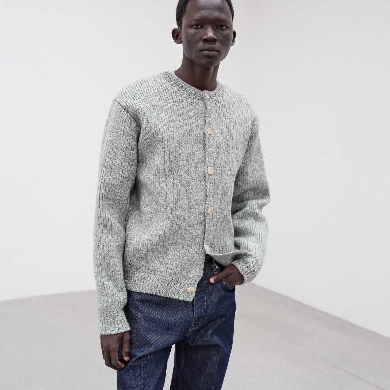 AURALEE羊驼毛双面针织圆领开衫