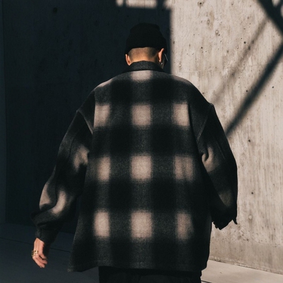 COOTIE羊毛格纹口袋宽松衬衫夹克