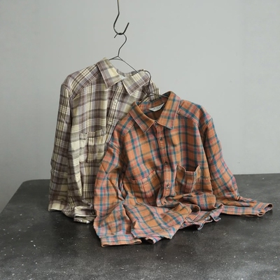 ANCELLM做旧法兰绒格纹工装衬衫