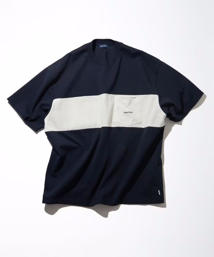 NAUTICA Panel Border Pocket Tee23SS长谷川撞色条纹口袋短袖T恤