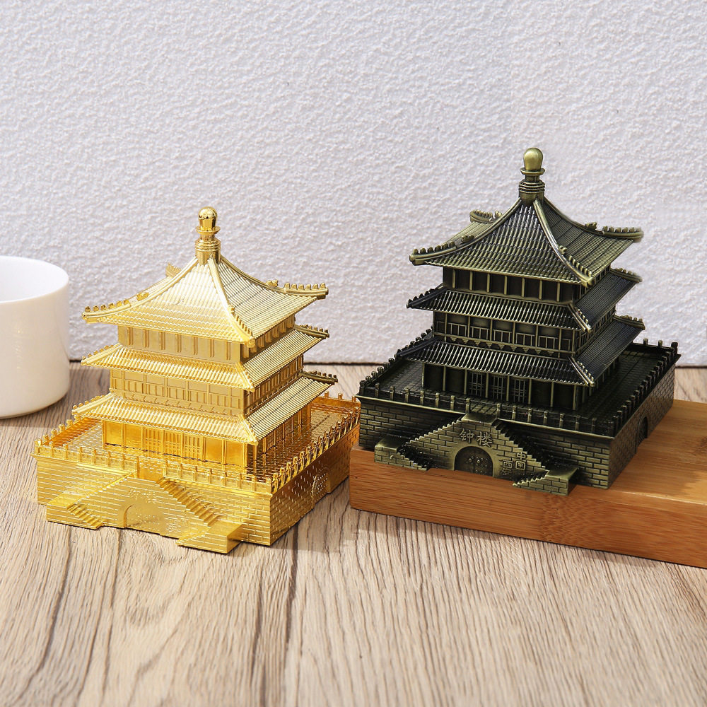 西安特色工艺品钟楼大雁塔摆件金属古建筑模型西安旅游纪念品原创