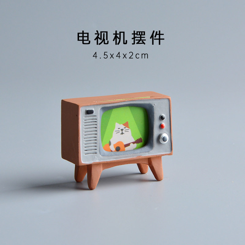 日式ZAKKA电视机摆件树脂工艺品家居桌面装饰微景观娃娃屋摆件