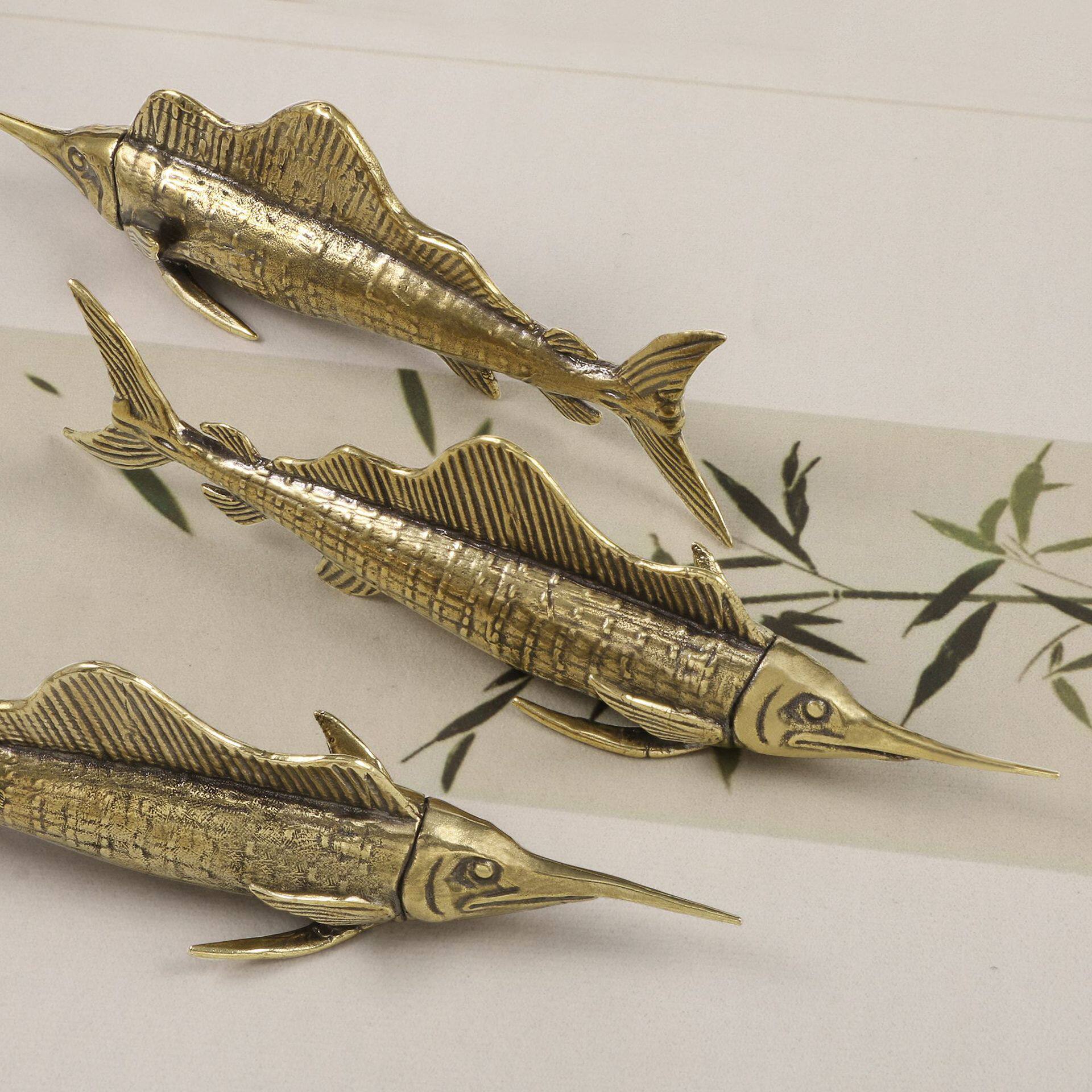 海洋生物史前大旗鱼黄铜实心铜摆件仿古玩古董茶宠做旧工艺品装饰