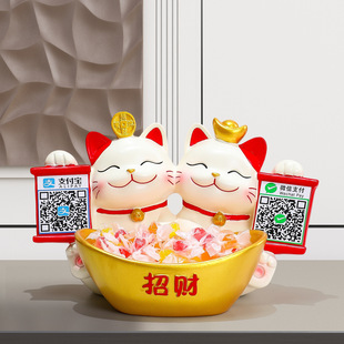 店铺收银台二维码招财猫名片收纳糖果盘开业送礼前台摆件首付款码