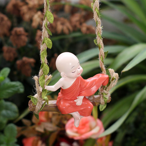 阳台禅意装饰荡秋千和尚挂件花园小沙弥雕像挂饰造景家居庭院装饰