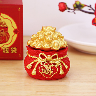 招财金元宝摆件聚宝盆财神爷家用发财树钱袋小汽车载办公室装饰品