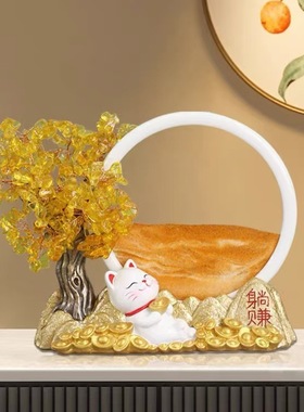 发财树招财猫流沙画摆件办公室客厅酒柜装饰乔迁新居开业礼物大吉