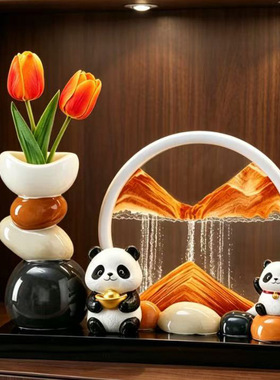 可爱熊猫文创流沙画沙漏摆件工位桌面装饰实用有意义毕业生日礼物