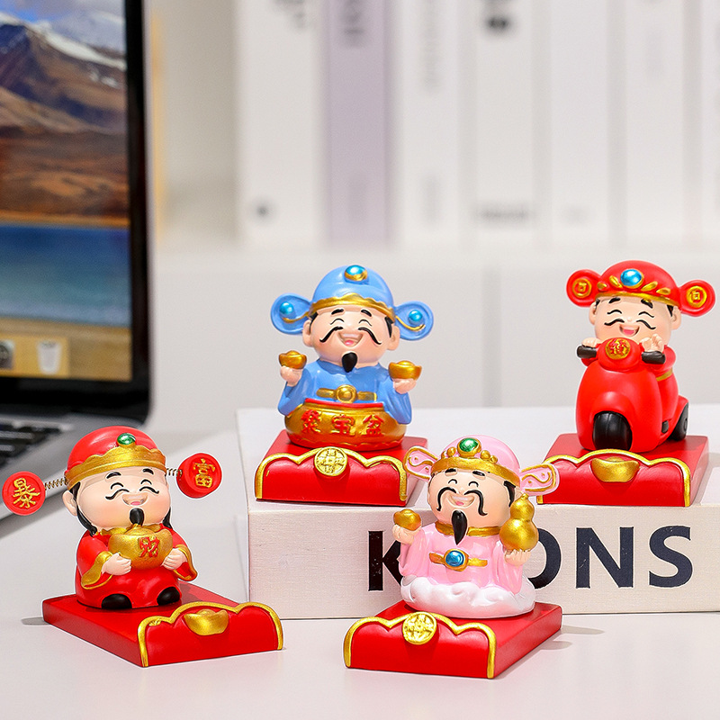 中式小财神手机支架国潮小神仙办公室工位玄学摆件文创礼品伴手礼