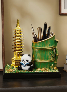 文昌塔节节高升成都熊猫文创纪念品笔筒送老外伴手礼办公室摆件