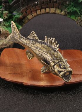 复古做旧海洋生物黄铜摆件凶猛大鲈鱼送钓鱼佬礼物收藏摆设工艺品