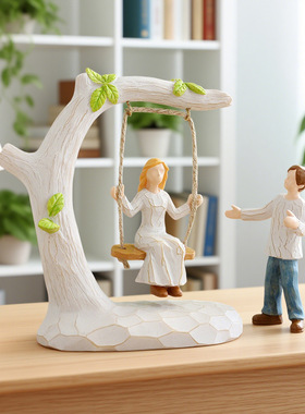 创意家居装饰品情侣人物荡秋千工艺品客厅摆件卧室现代简约礼物