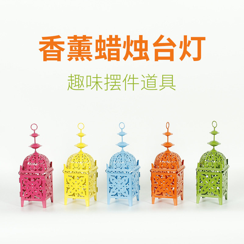 北欧简约乡村地中海复古铁艺镂空烛台摆件风灯装饰品别墅酒吧橱窗