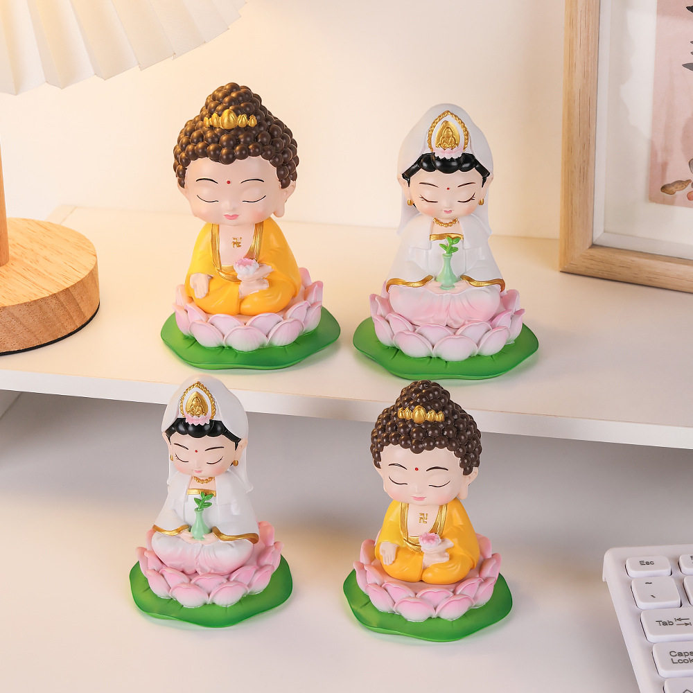 小佛祖可爱观音摆件吉祥物财神爷桌面招财好运汽车车内小神仙摆件