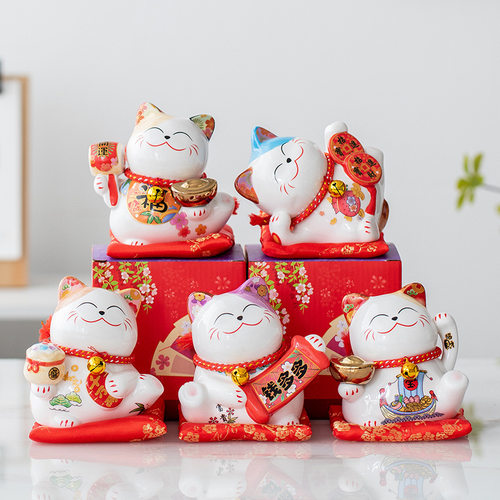 招财猫小摆件小号创意陶瓷存钱罐家居客厅办公桌店铺柜子装饰摆件