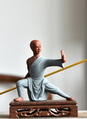 紫砂茶宠大号功夫小和尚手工陶瓷人物中式家居玄关酒柜工艺品摆件