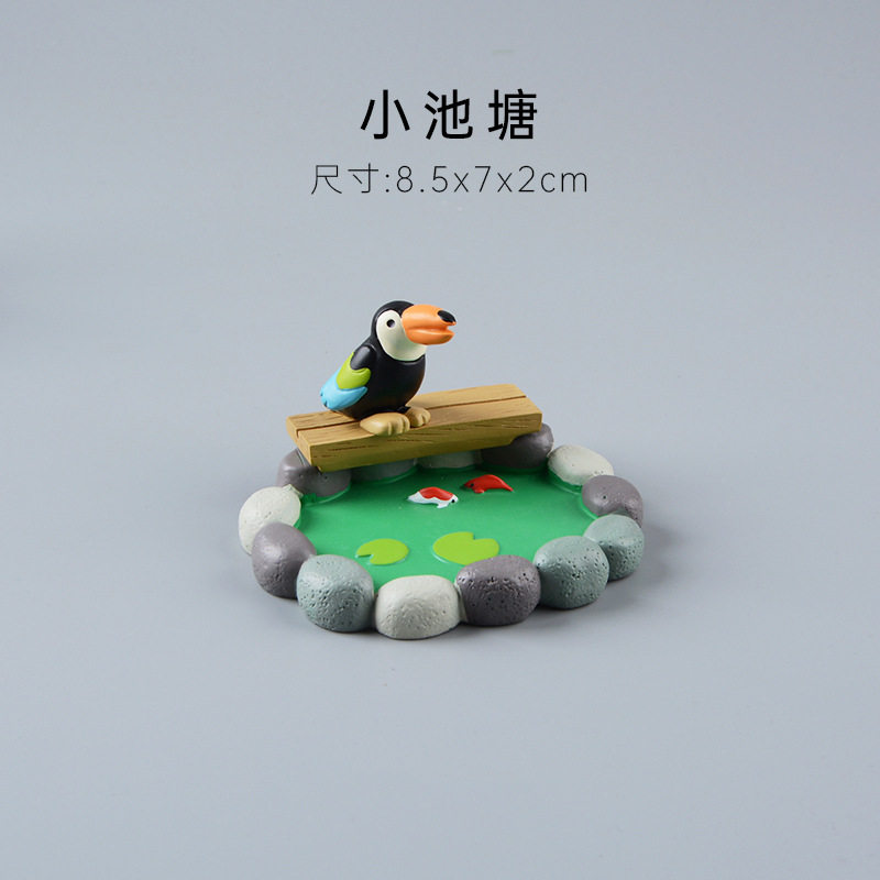 ZAKKA日式杂货迷你池塘巨嘴鸟场景摆件桌面装饰家居工艺品礼品