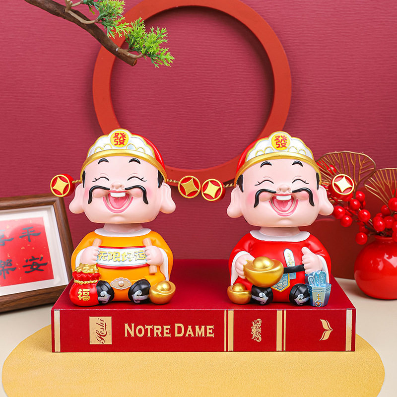 中式好运财神中国风摆件隔断柜玄关家居客厅创意轻奢财神爷装饰品
