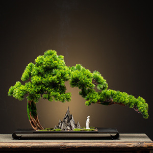 仿真假树迎客松盆景绿植新中式家居客厅玄关软装饰实木禅意摆件