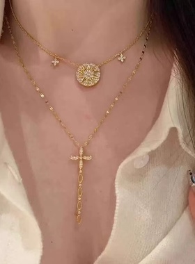 轻奢小众精致十字架流苏项链