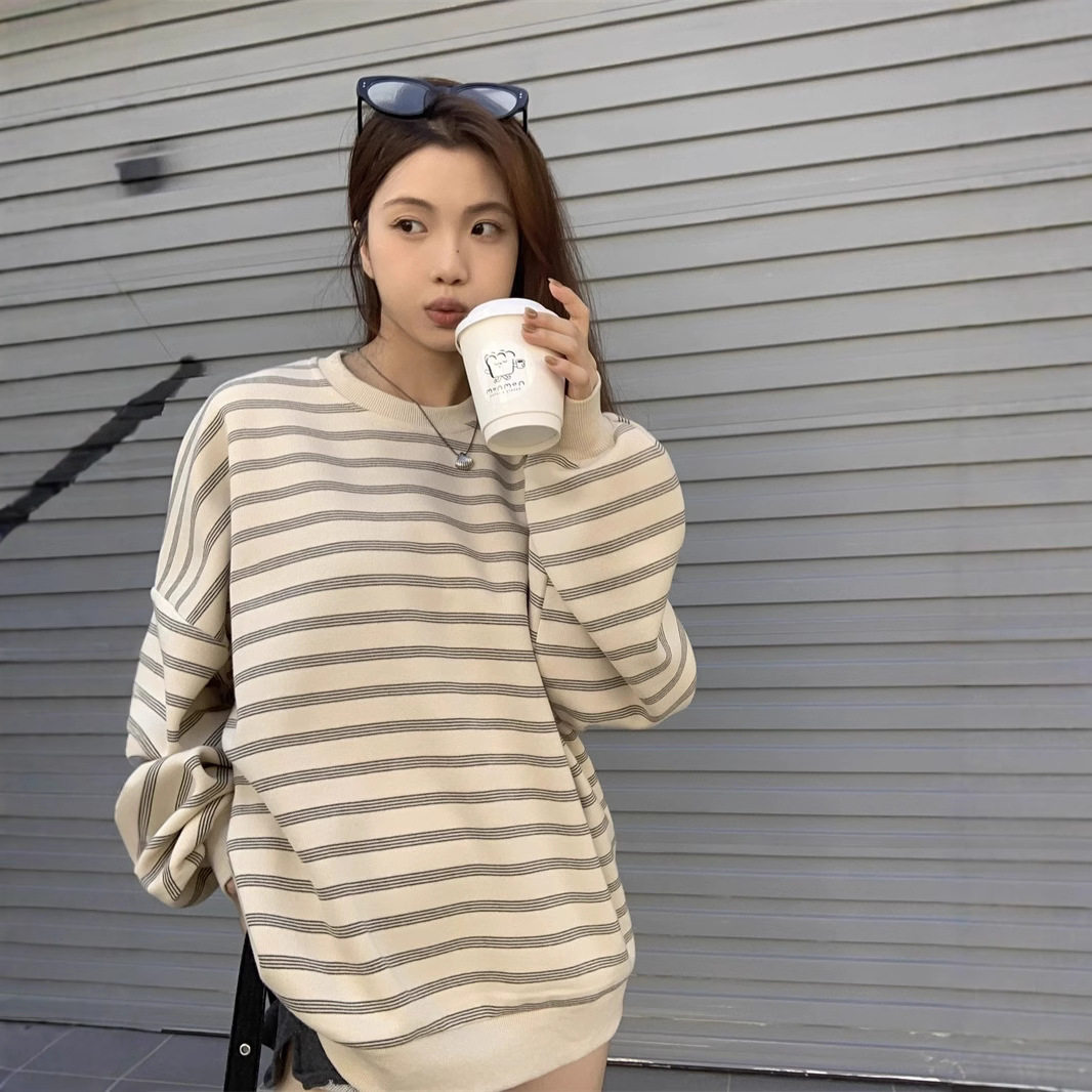 韩版条纹卫衣女秋季2025新款卫衣/绒衫
