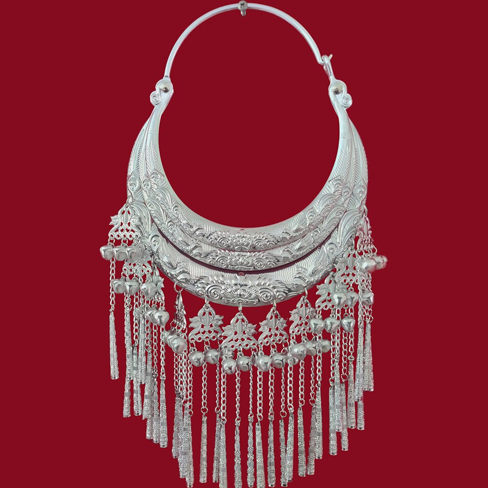 新款苗族项圈侗族彝族土家族孔雀舞项链银饰品复古民族风苗银项圈