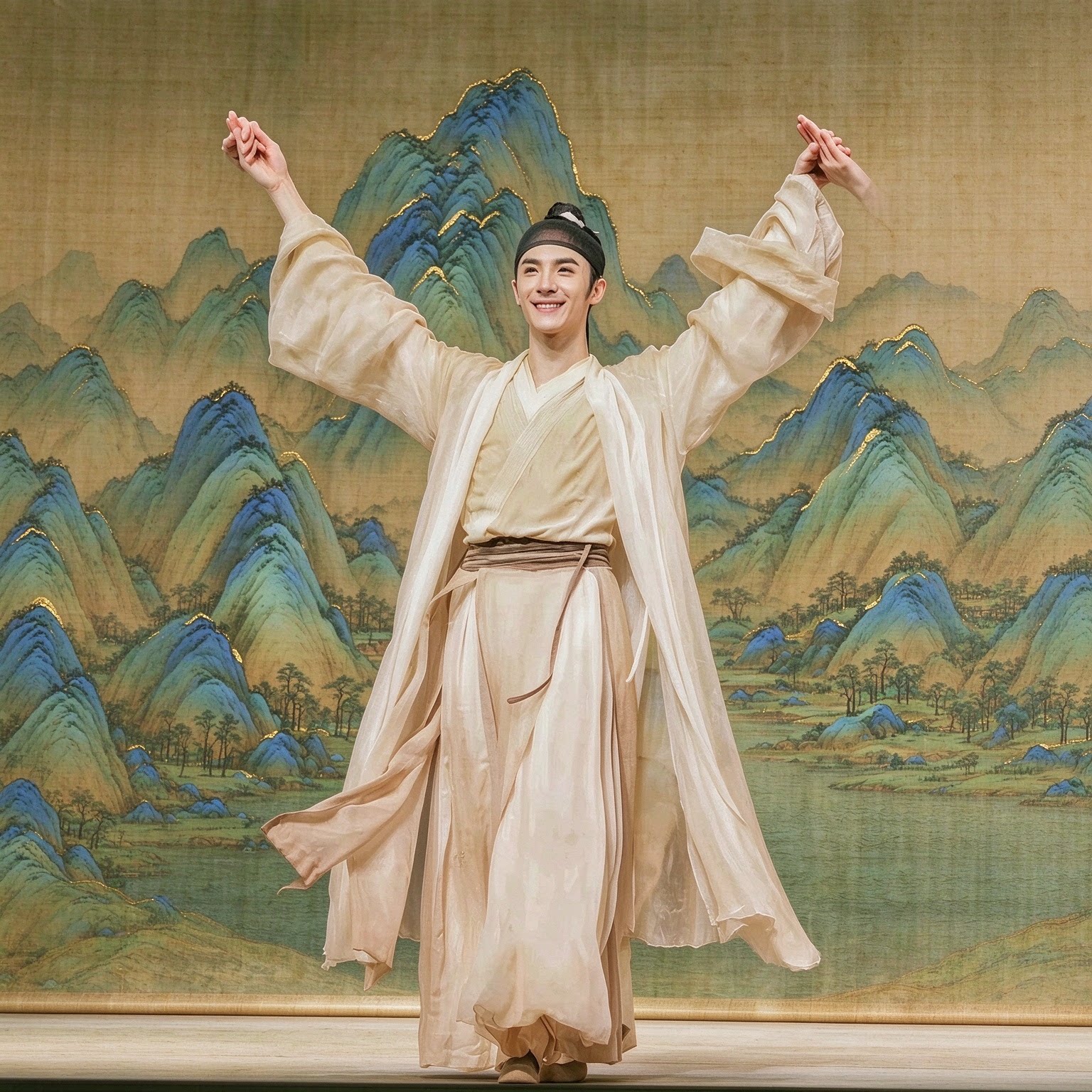 古典舞书生剑舞男款汉服舞台艺考剧目古装只此青绿同款舞蹈演出服