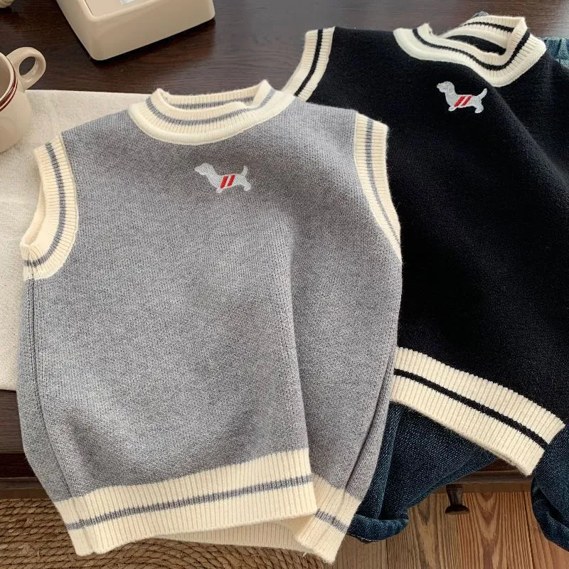 2024新款春秋季韩系新款童装毛衣针织衫马甲男女童约背心