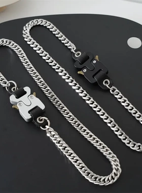 机能锁扣朋克链条金属插扣项链男女情侣款高街钛钢嘻哈链