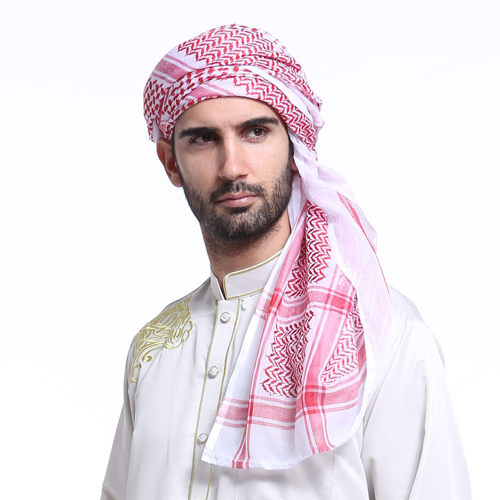迪拜沙特男士头巾阿拉伯方格包头巾伊朗男式包头帽长巾围巾盖头