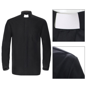 万圣节传教士角色扮演衬衣 牧师神父cosplay短袖黑色衬衣现货衬衫