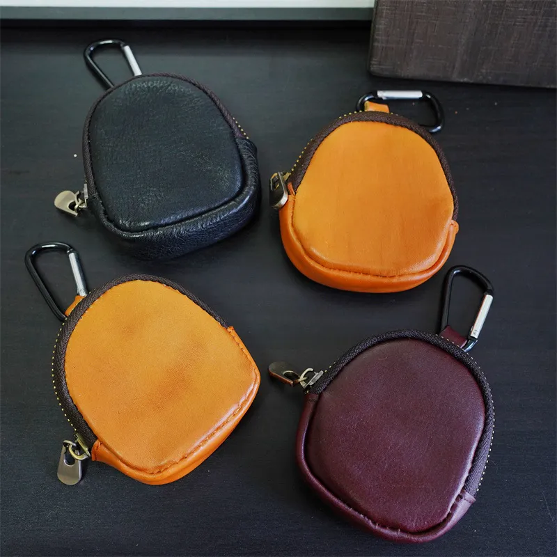 植鞣牛皮零钱包真皮小钱包多功能收纳耳机包拉链贝壳硬币包