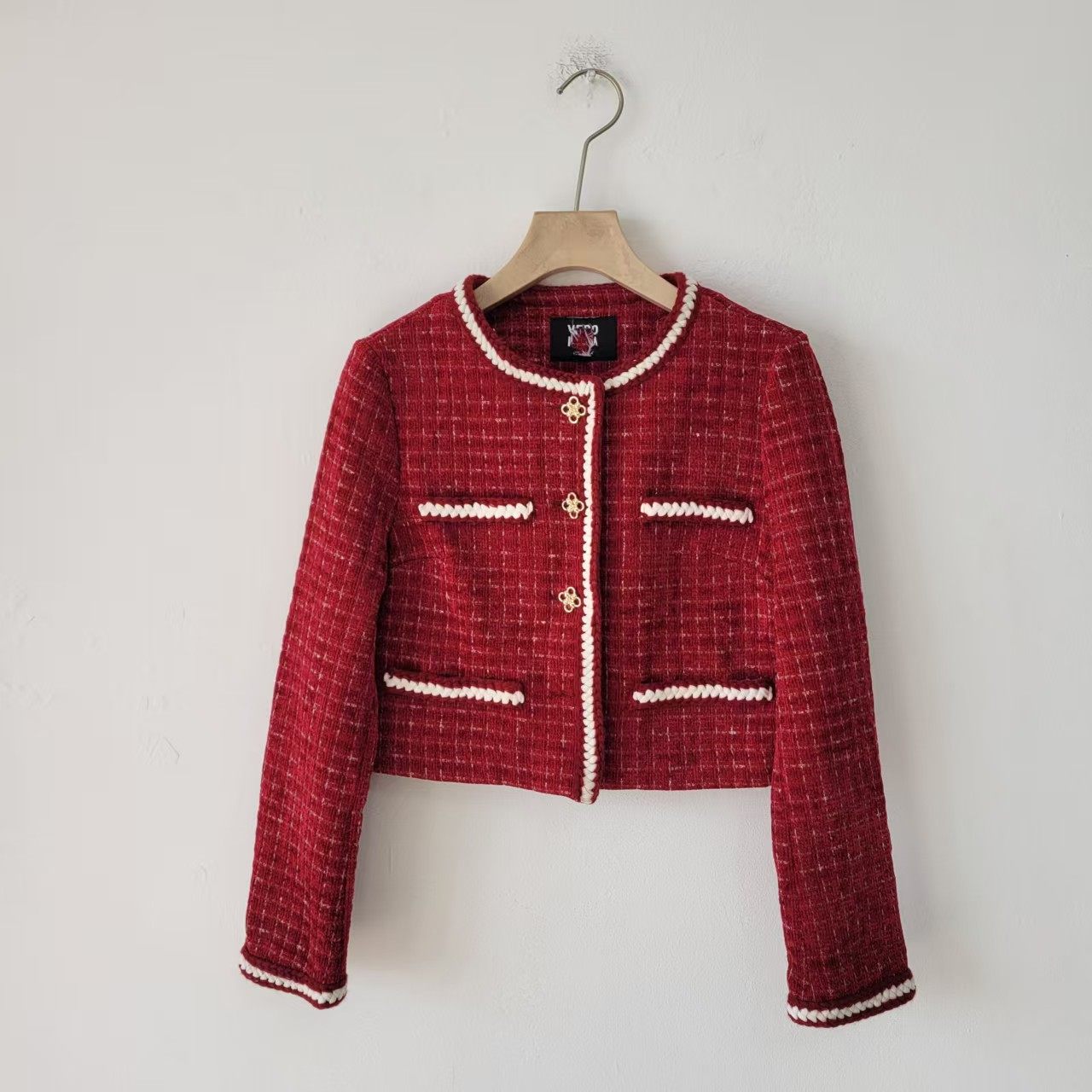 2款2日单春秋季小香风红色格子短外套女圆领金扣百搭气质通勤上衣,女装/女士精品,汉服上装,淘宝优惠券,粉丝福利购,淘宝优惠卷