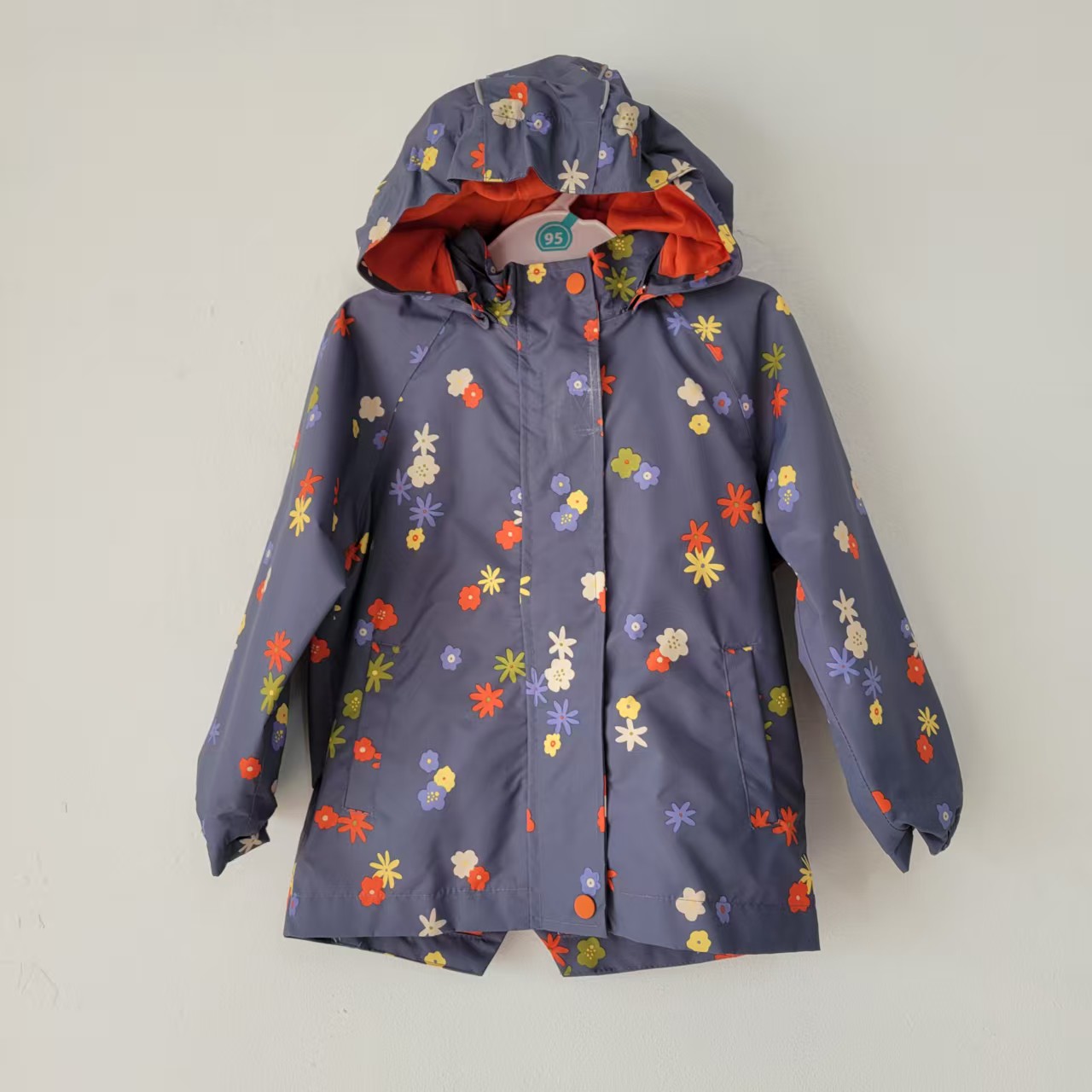 86-116CM春秋季童装防风防雨连帽冲锋衣小花印花外套拉链上衣潮