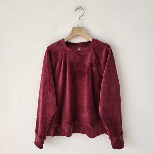 美式金丝绒秋冬季圆领套头卫衣女宽松长袖酒红色百搭上衣显瘦裤子